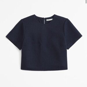 Navy Textured Short Sleeve Top